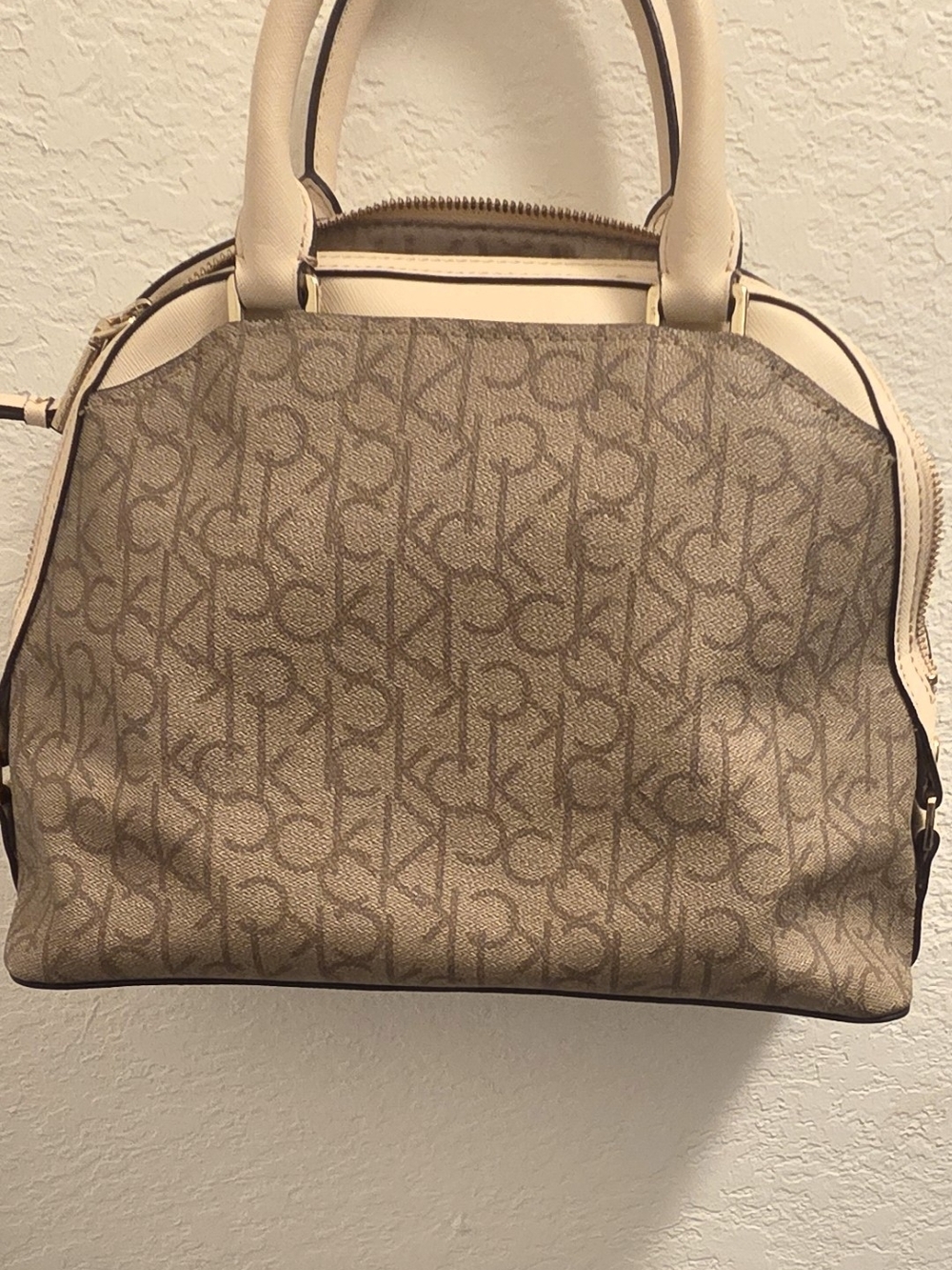 Calvin Klein Tan & Cream Monogram Stripe Satchel - Picture 2 of 2